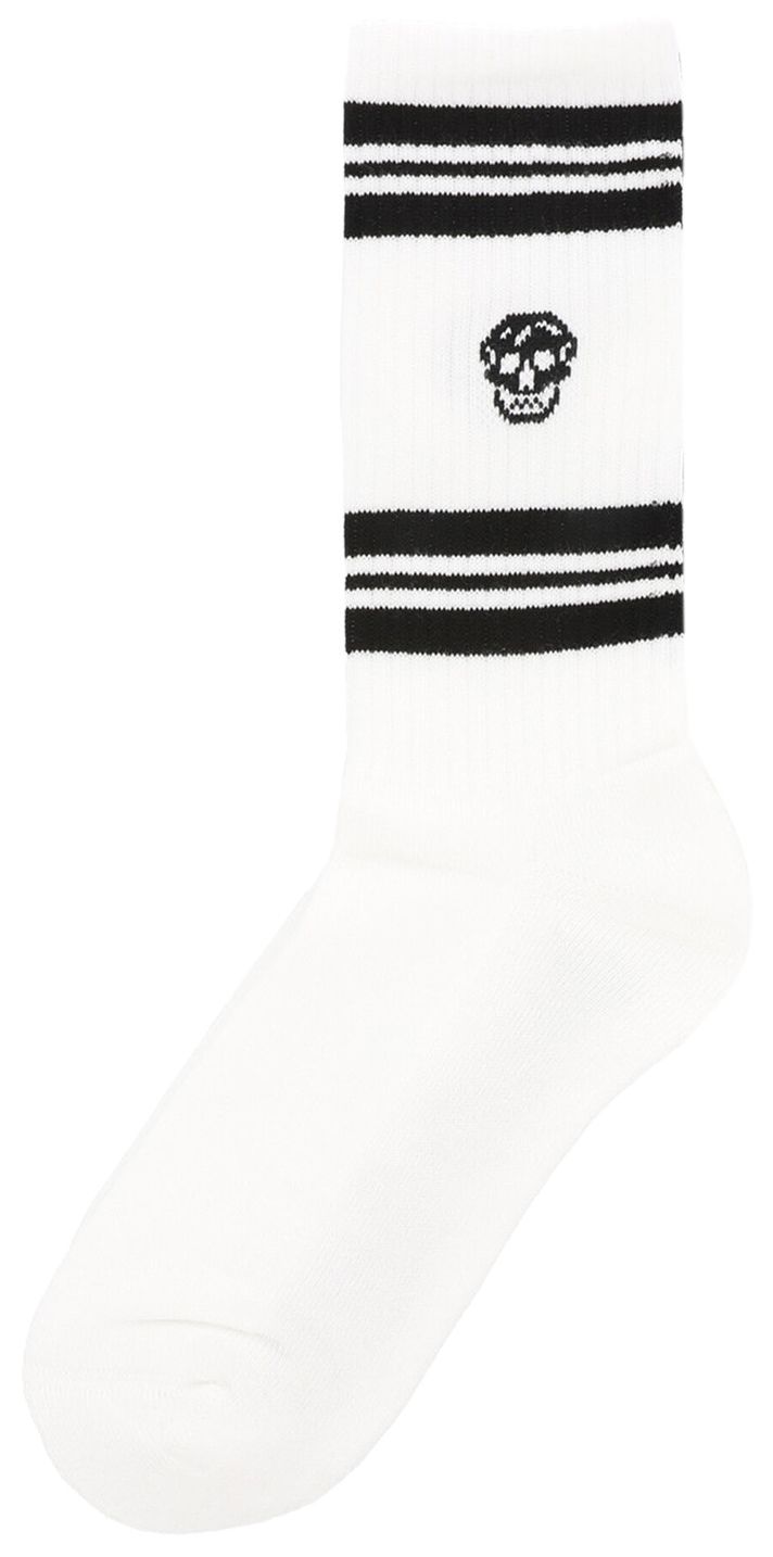 Alexander McQueen Striped Skull Logo Socks White Black