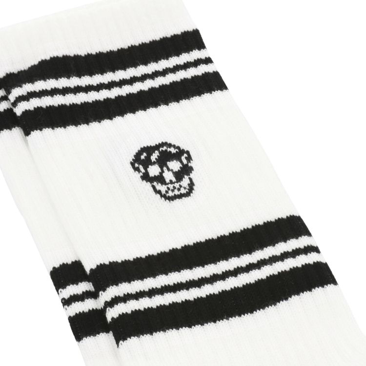 Alexander McQueen Striped Skull Logo Socks White Black