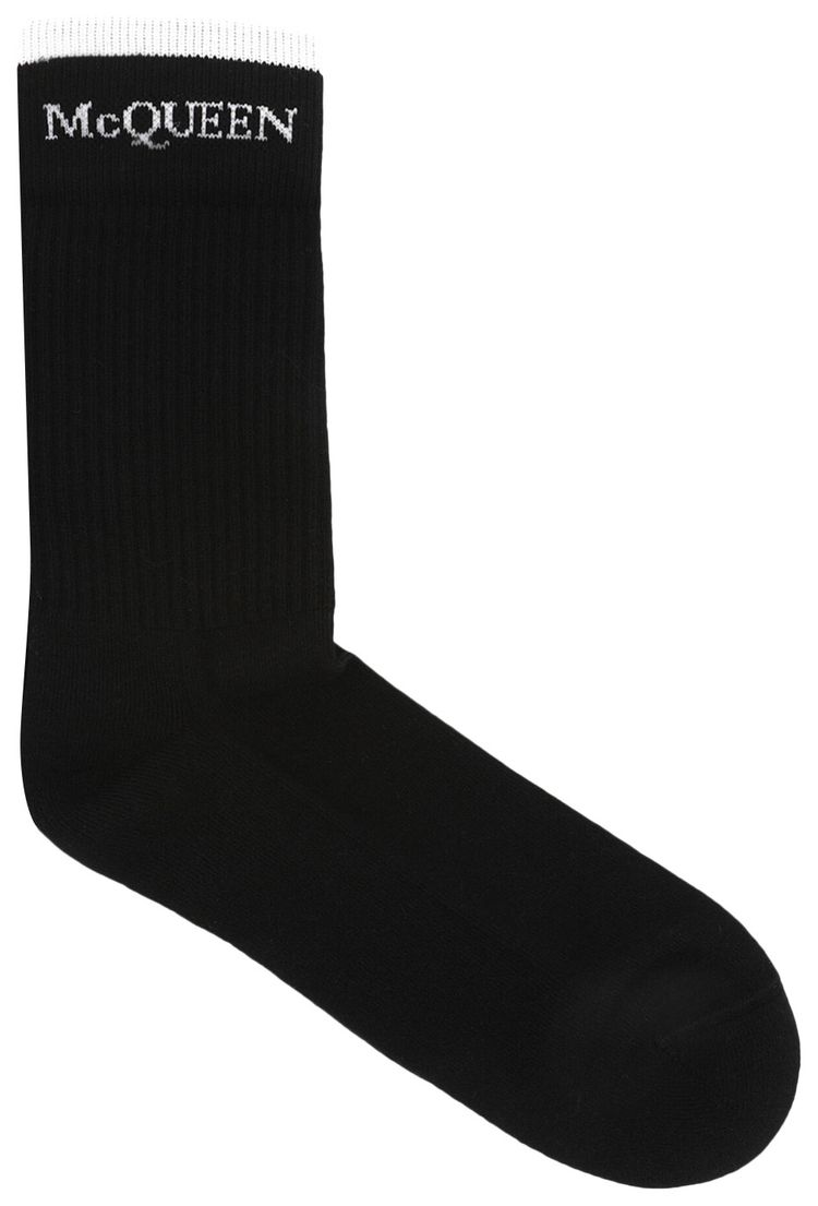 Alexander McQueen Foldover Signature Knit Socks Black White