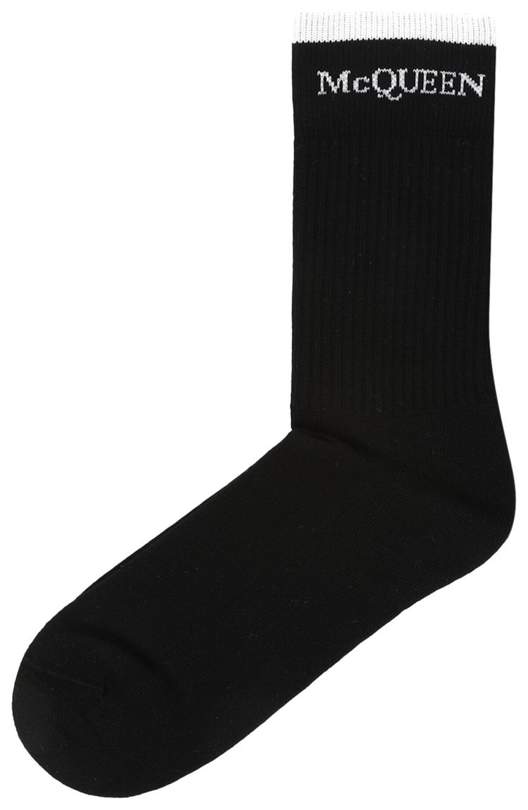 Alexander McQueen Foldover Signature Knit Socks Black White