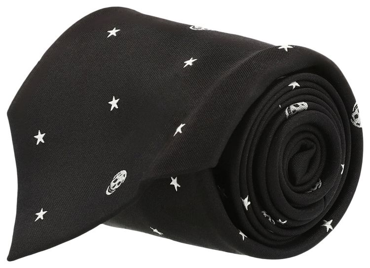 Alexander McQueen Stars And Skulls Silk Tie Black Ivory