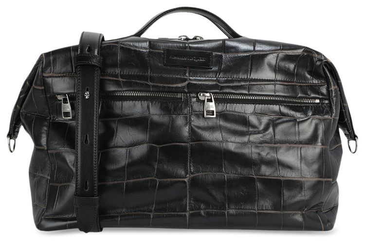 Alexander McQueen Croc Embossed Duffle Bag Black