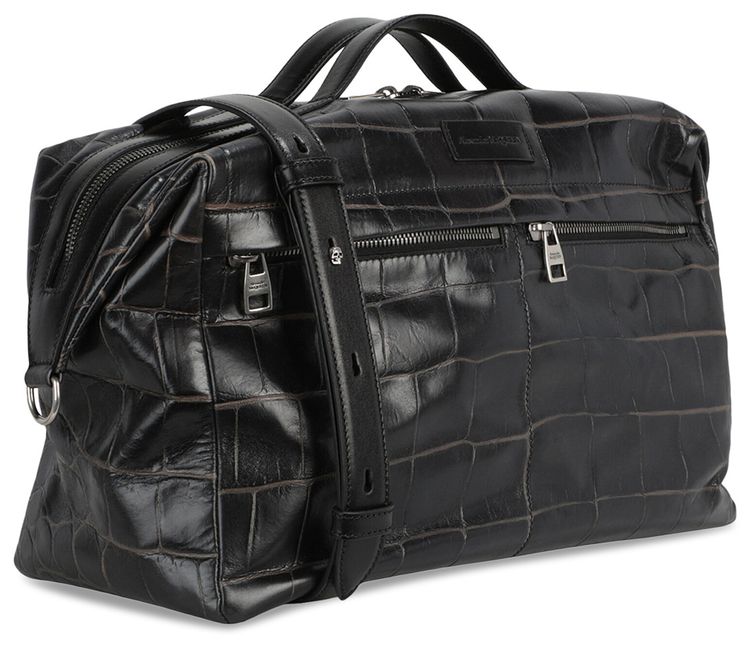 Alexander McQueen Croc Embossed Duffle Bag Black