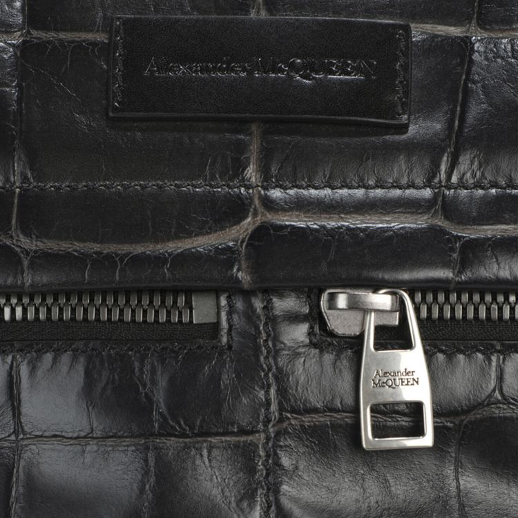 Alexander McQueen Croc Embossed Duffle Bag Black