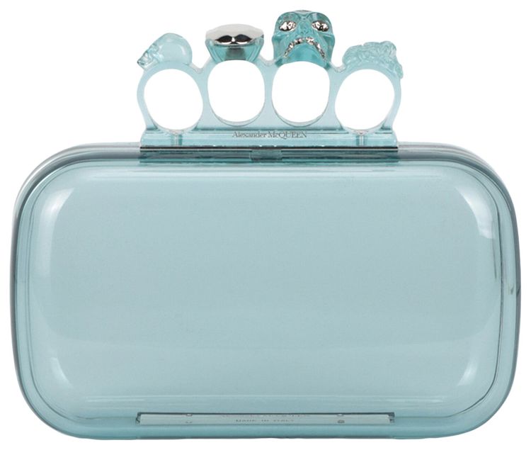 Alexander McQueen Skull Four Ring Clutch Pale Blue