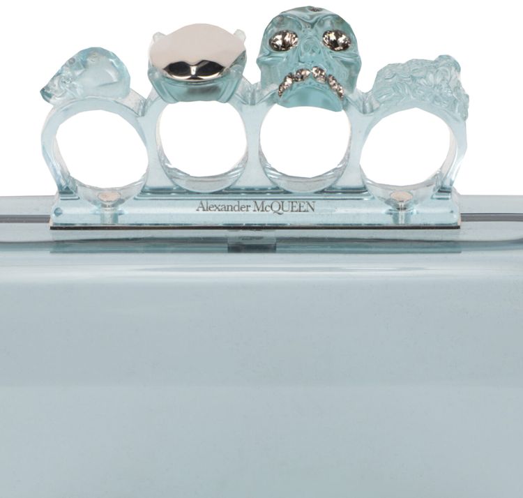 Alexander McQueen Skull Four Ring Clutch Pale Blue