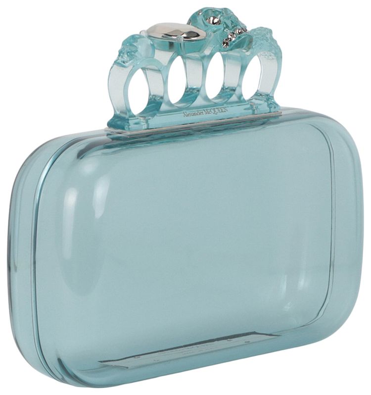 Alexander McQueen Skull Four Ring Clutch Pale Blue