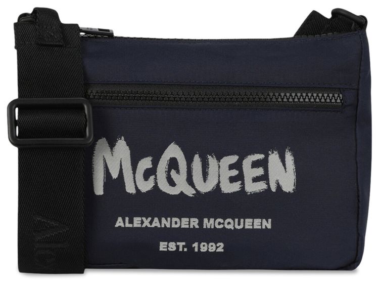 Alexander McQueen Graffiti Logo Crossbody Phone Bag Navy White