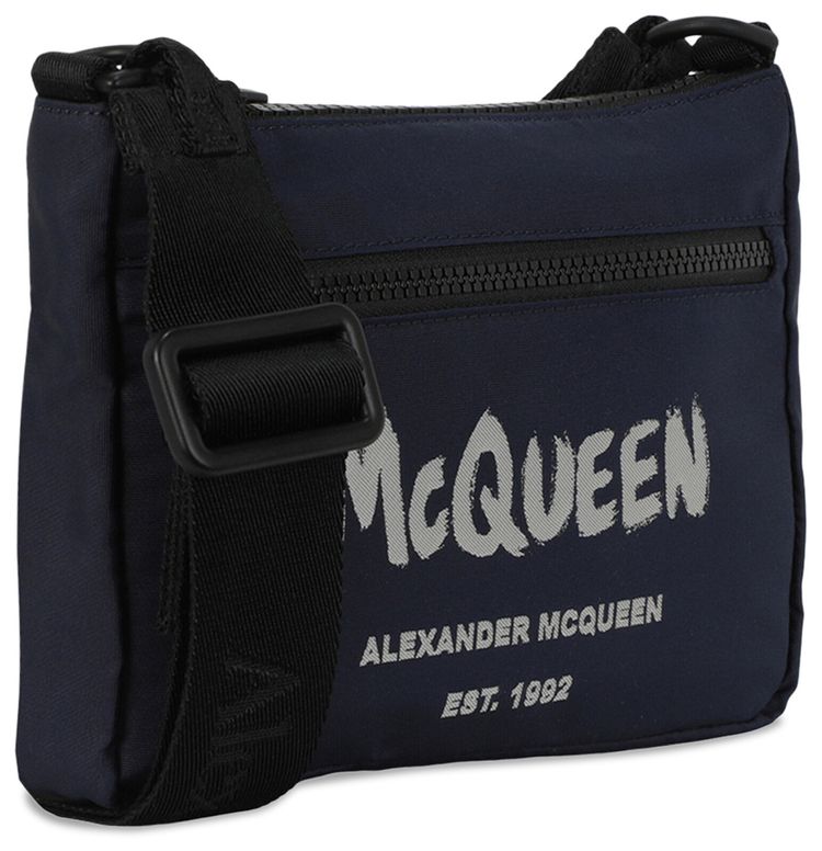 Alexander McQueen Graffiti Logo Crossbody Phone Bag Navy White