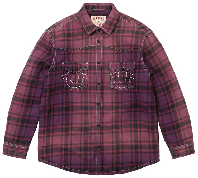 Supreme x True Religion Quilted Lined Plaid Flannel Shirt Purple