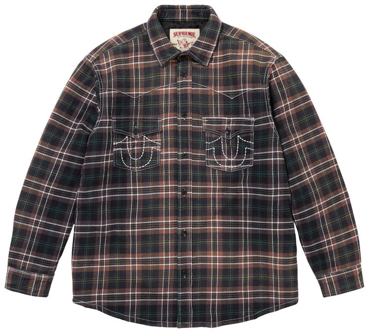 Supreme x True Religion Quilted Lined Plaid Flannel Shirt Black