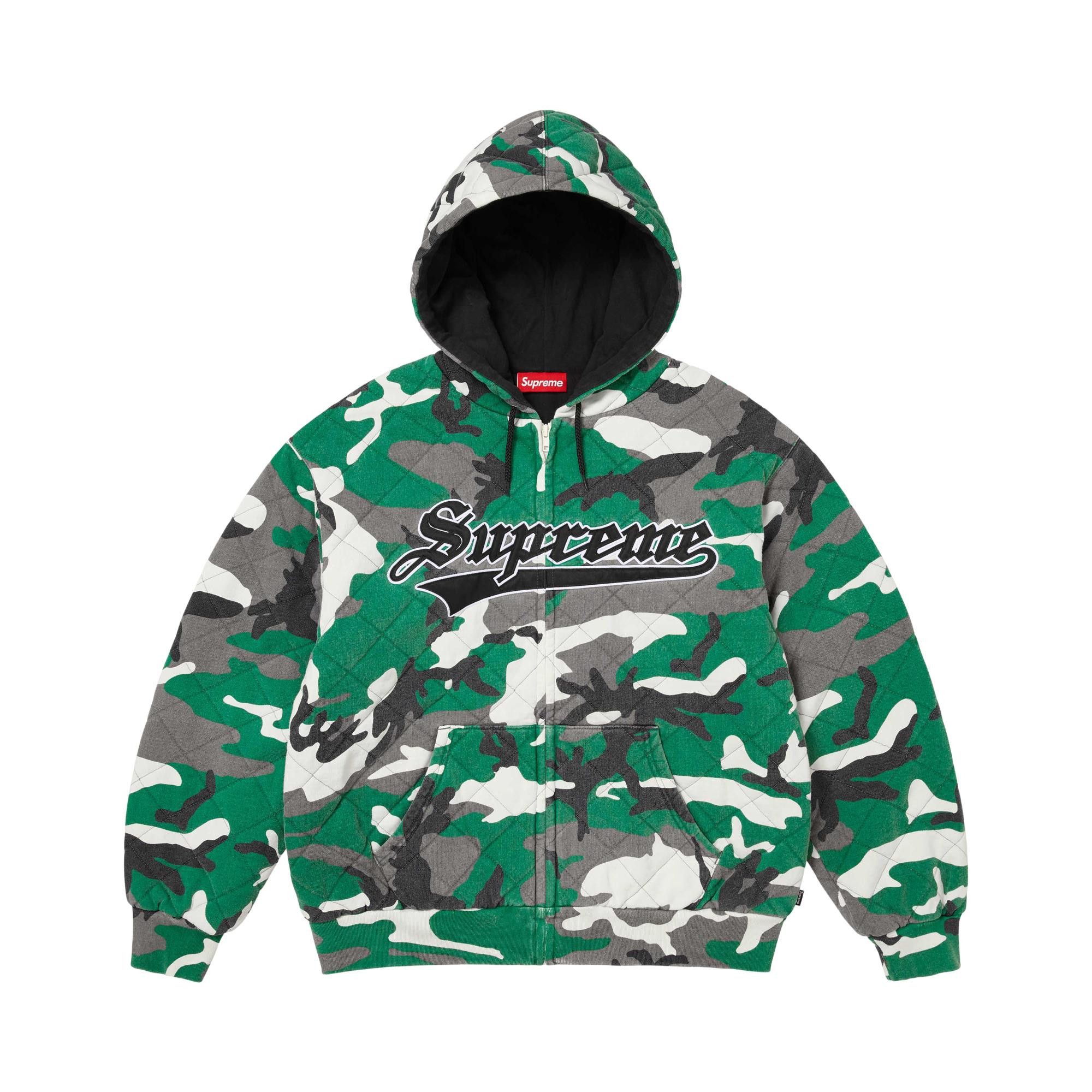 Buy Supreme Quilted Zip Up Hooded Sweatshirt 'Green Camo