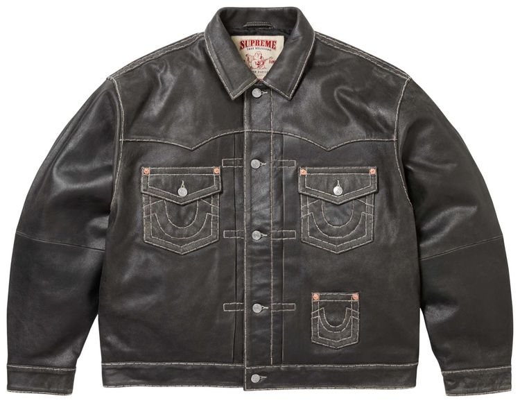 Supreme x True Religion Leather Trucker Jacket Black