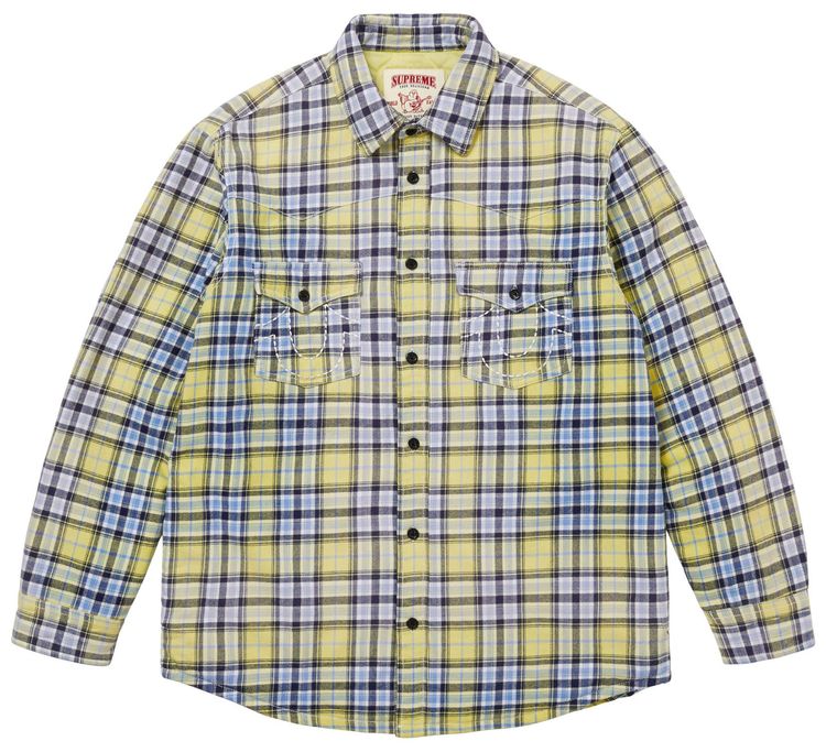 Supreme x True Religion Quilted Lined Plaid Flannel Shirt Yellow