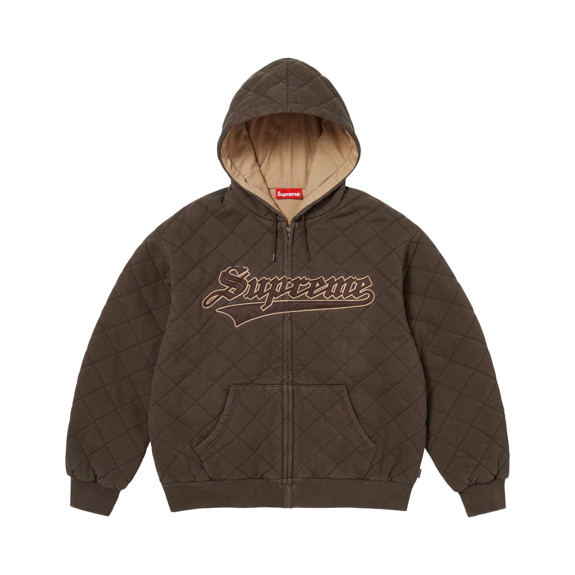 Buy Supreme Quilted Zip Up Hooded Sweatshirt 'Dark Brown