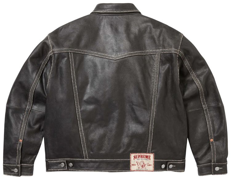 Supreme x True Religion Leather Trucker Jacket Black
