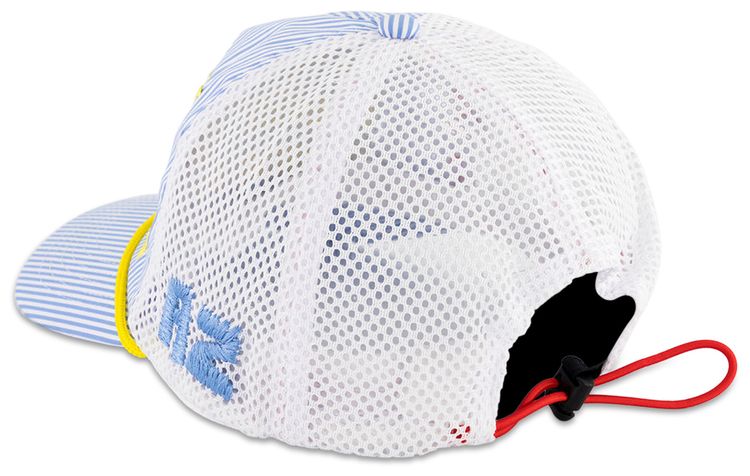 Alex Zono Hey Im Running Over Here Trucker Hat Blue Stripe