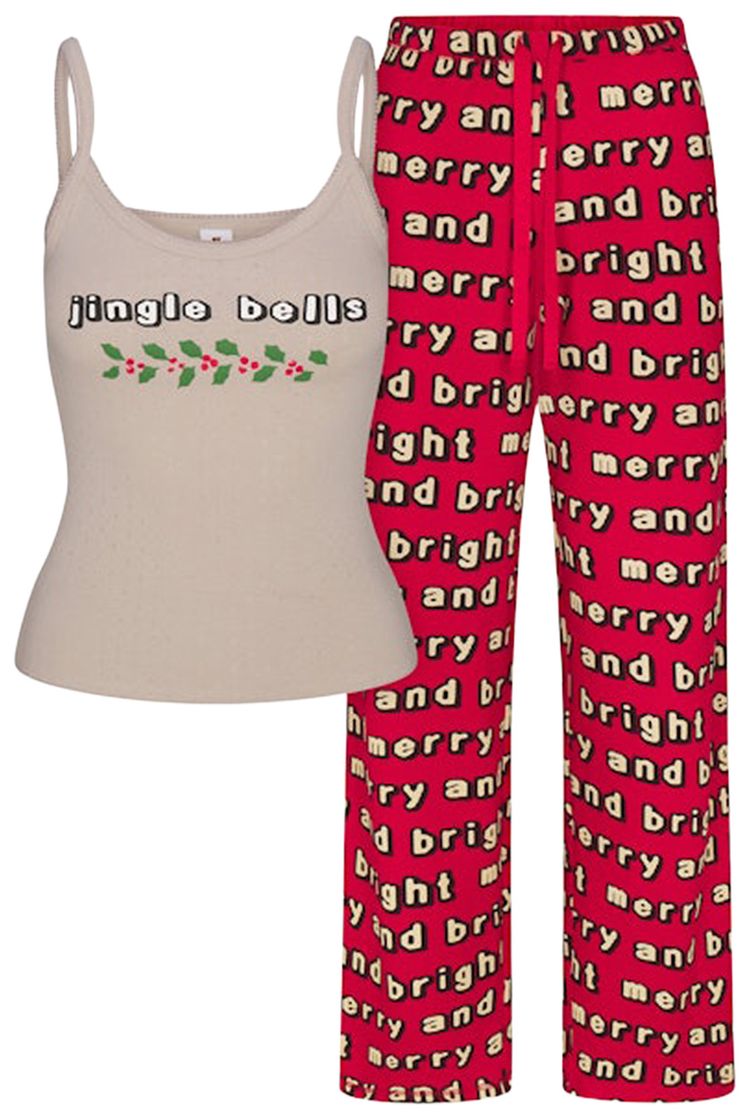 SKIMS x Cactus Plant Flea Market Heavy Pointelle And Waffle Sleep Set Stone Jingle Bells Print