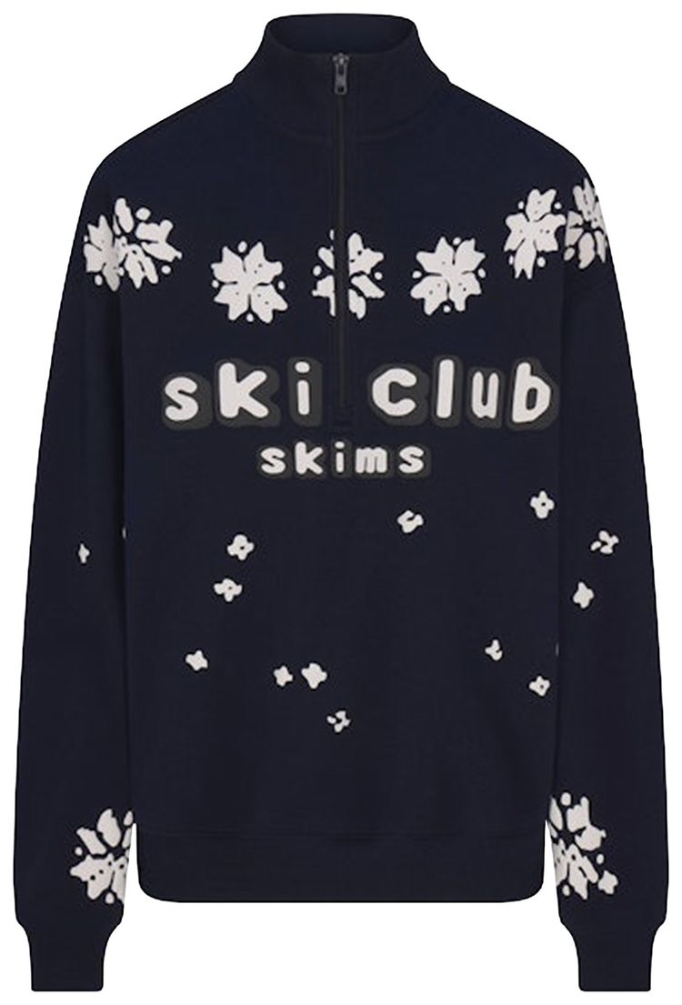 SKIMS x Cactus Plant Flea Market Cotton Fleece Oversized Quarter Zip Navy Ski Club Print