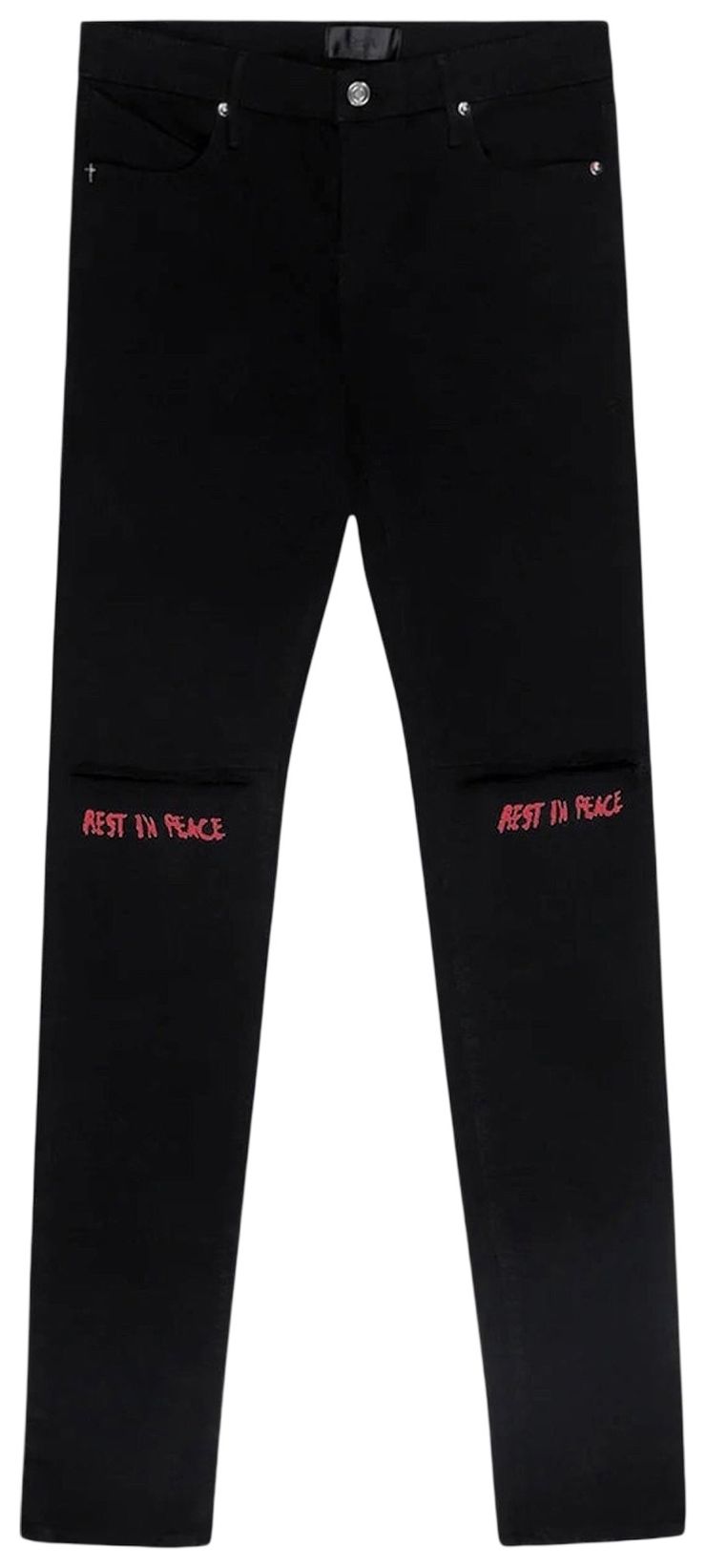 RtA Bryant Skinny Jeans Black Red Rest In Peace