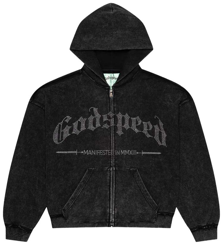 Godspeed Studded OG Logo Zip Up Hoodie Black Wash