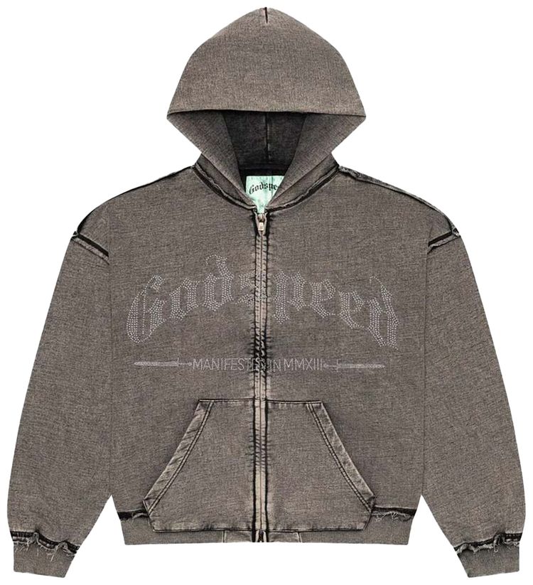 Godspeed Studded OG Logo Zip Up Hoodie Grey Wash