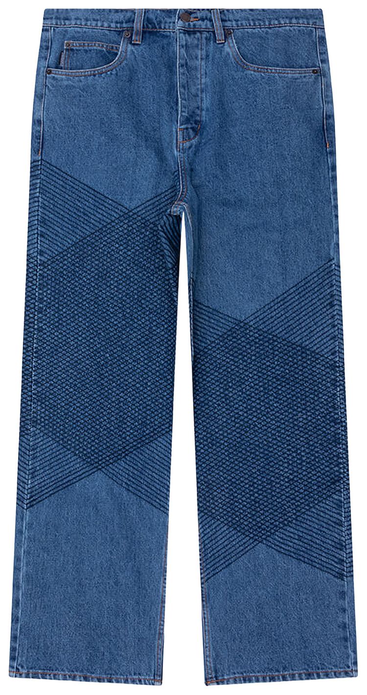 Pleasures Grid Embroidered Baggy Jeans Indigo