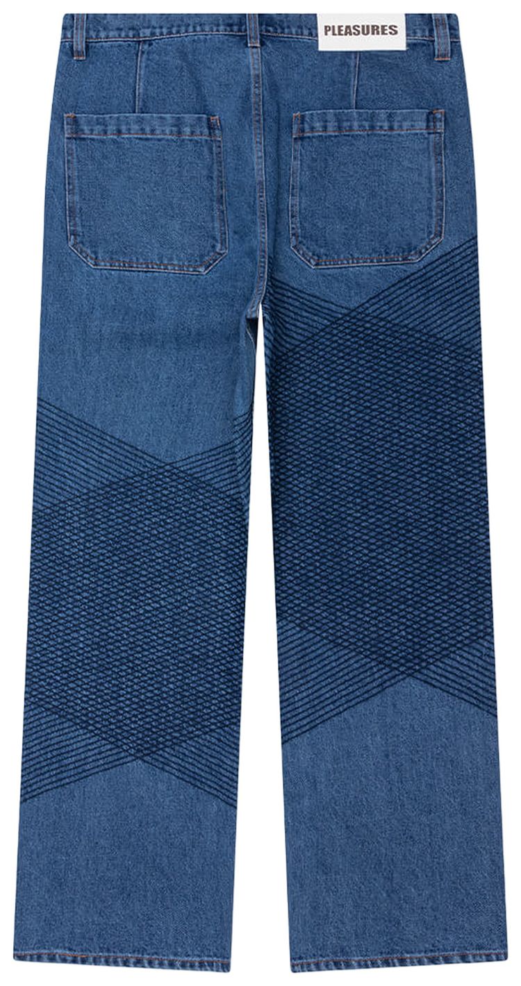 Pleasures Grid Embroidered Baggy Jeans Indigo