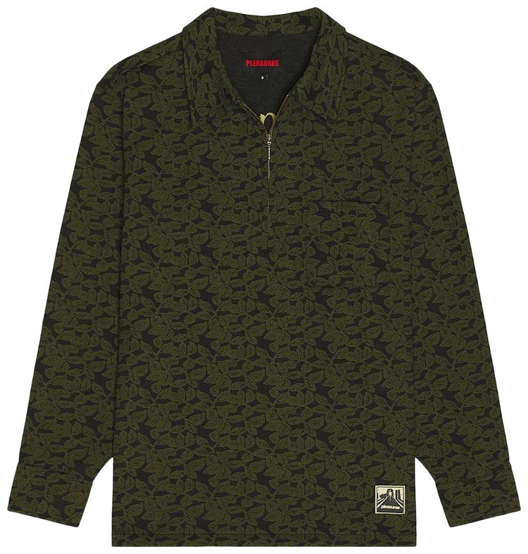 Pleasures Leaf Half Zip Shirt Olive