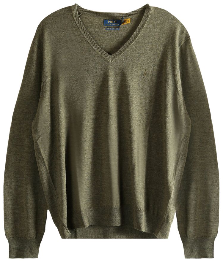 Polo Ralph Lauren Long Sleeve Merino V Neck Sweater Cargo Olive Heather