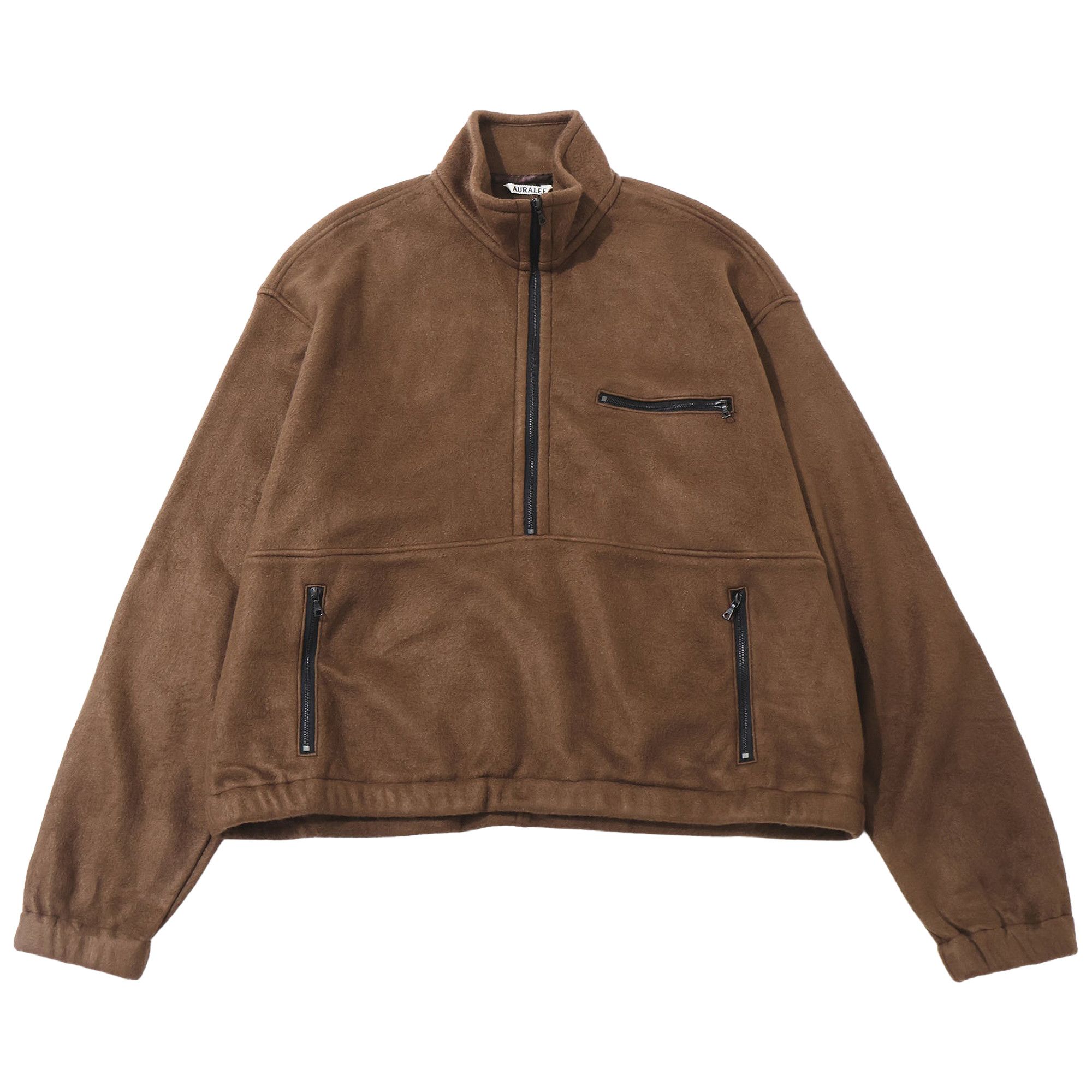Buy Auralee Pure Silk Comfort Fleece Half Zip 'Brown' - A25AP04SF