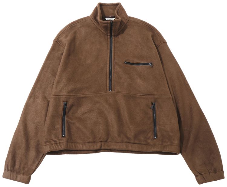 Auralee Pure Silk Comfort Fleece Half Zip Brown