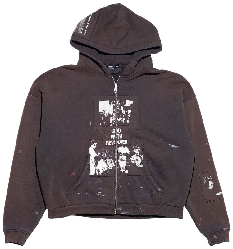 Enfants Riches Deprimes God With Revolver Zip Hoodie Sun Faded Black