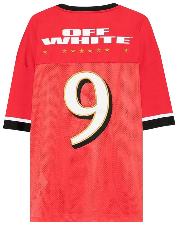 Off White Type Logo Mesh Football Short Sleeve T Shirt RedWhite