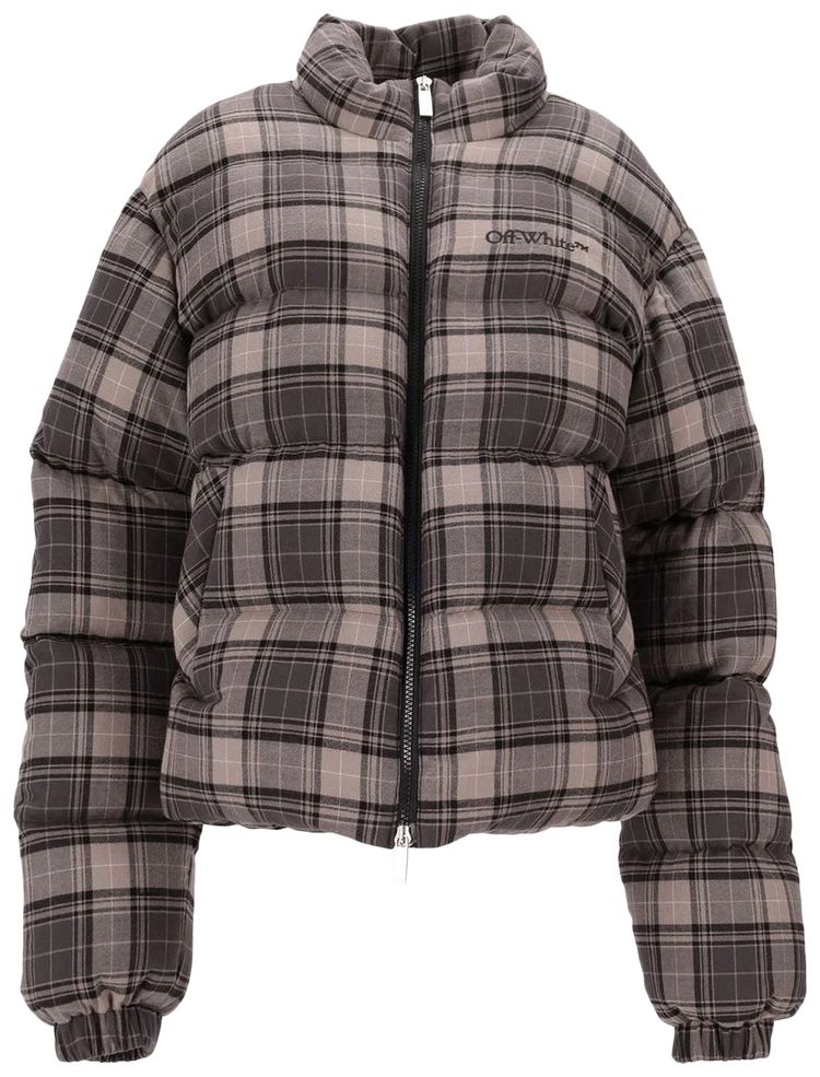 Off White Spray Check Flannel Down Jacket Dark GreyBlack