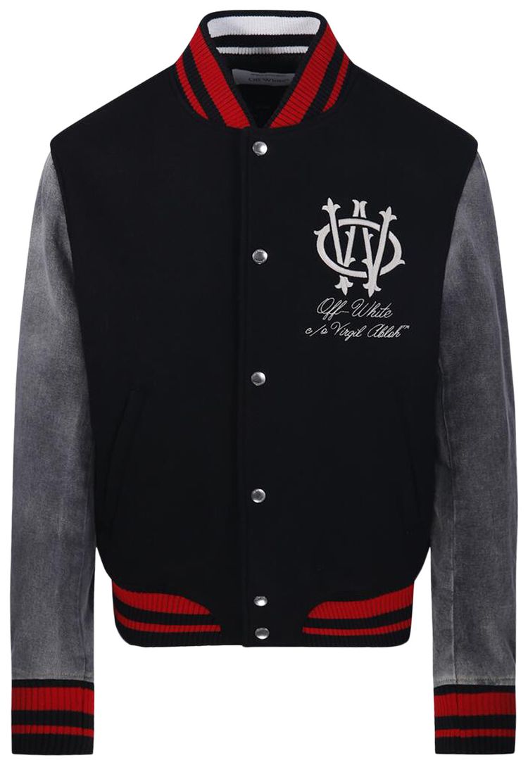 Off White Gothinc Wool Regular Varsity Bomber BlackRedGrey