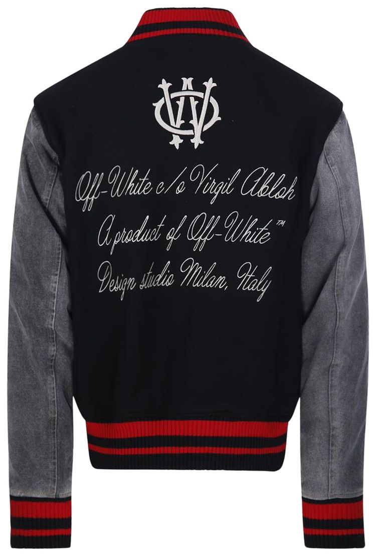 Off White Gothinc Wool Regular Varsity Bomber BlackRedGrey