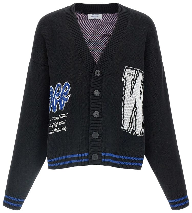 Off White 00 Glide Diagonal Varsity Knit Cardigan BlackWhite