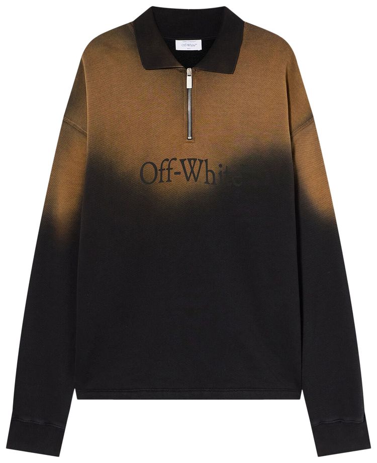 Off White Laundry Fleece Long Sleeve Polo Dirty BlackDirty Brown