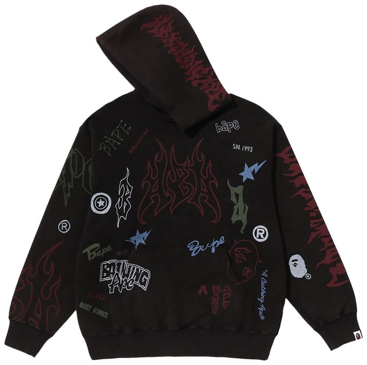 BAPE Allover Print Relaxed Fit Pullover Hoodie Black