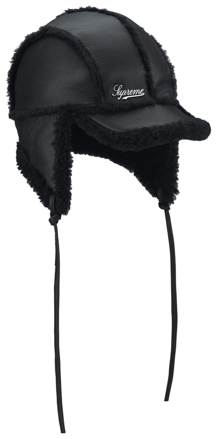 Supreme Shearling Lined Earflap Cap Black