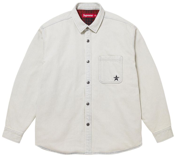 Supreme Quilted Lined Denim Snap Shirt Light Washed Indigo