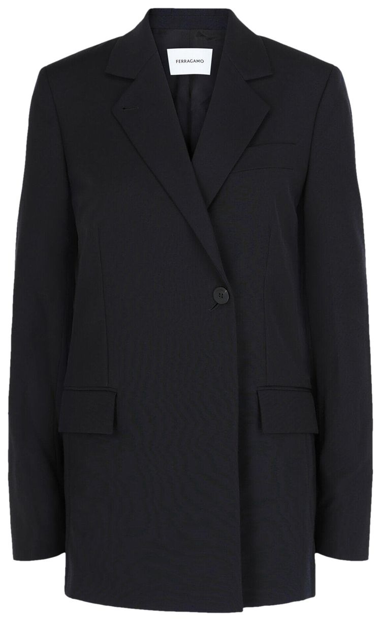 Ferragamo Single Breasted Wool Blazer Blue