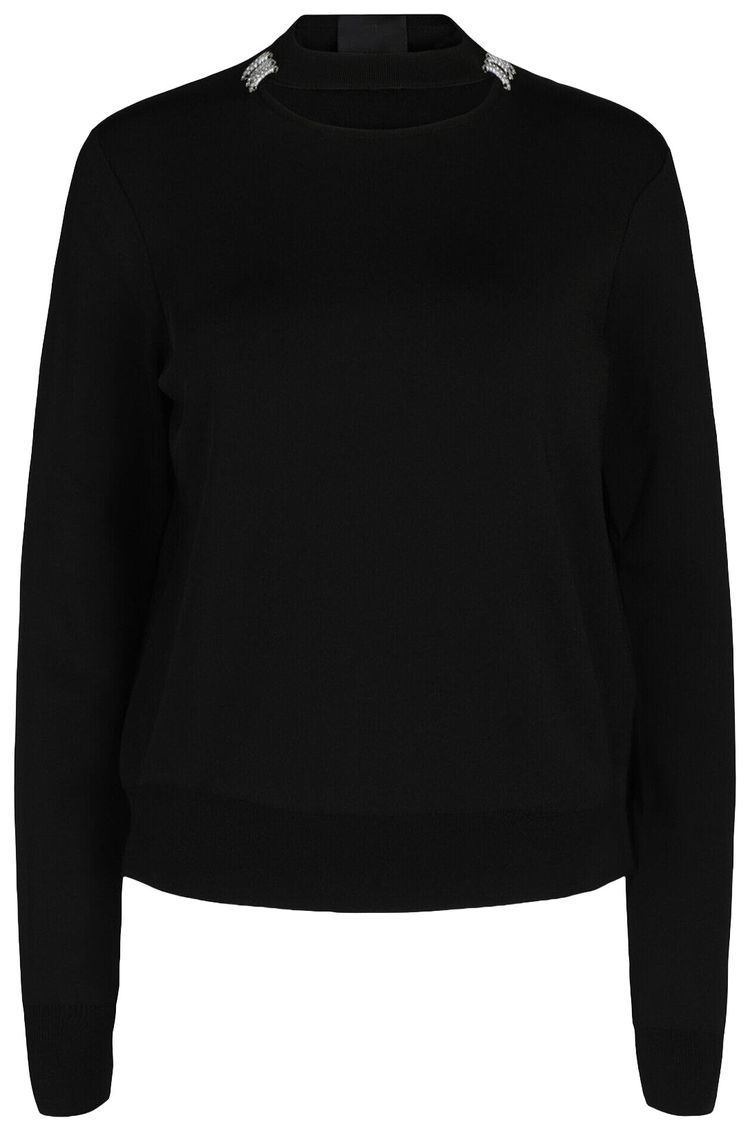 Givenchy Crystal Detailed Slim Crew Neck Sweater Black