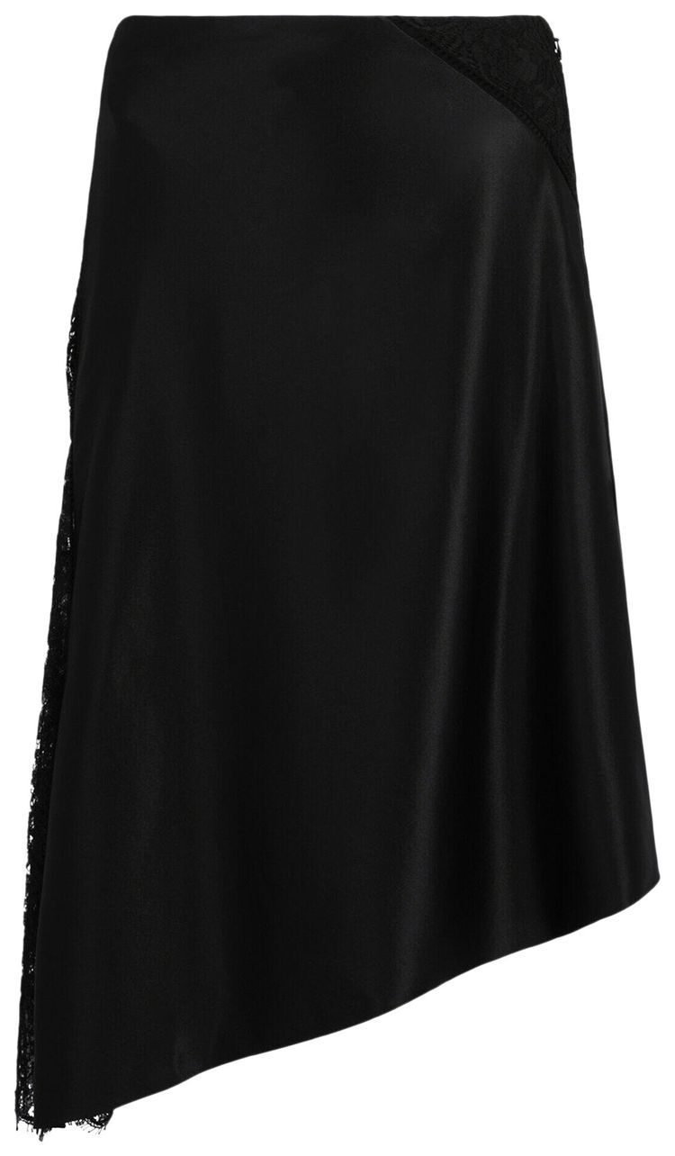 Givenchy Lace Insert Asymmetric Silk Midi Skirt Black