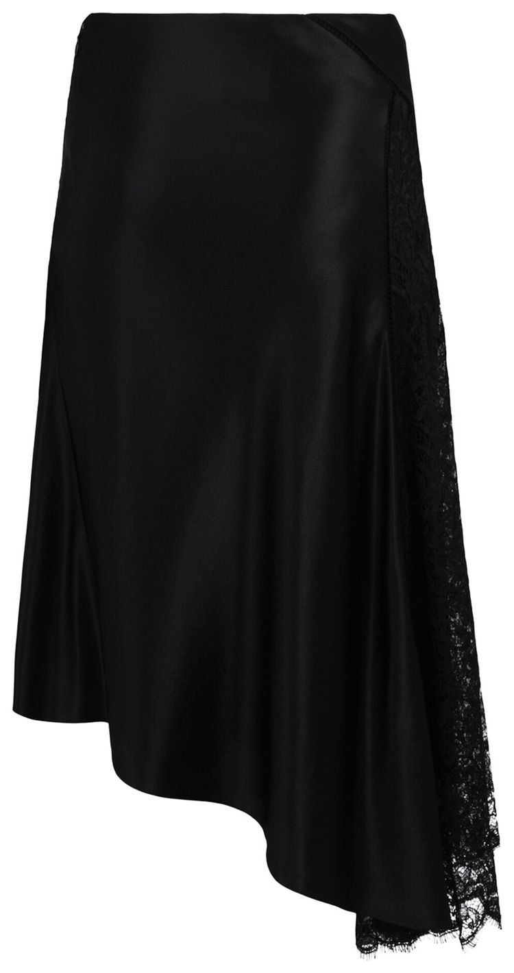 Givenchy Lace Insert Asymmetric Silk Midi Skirt Black