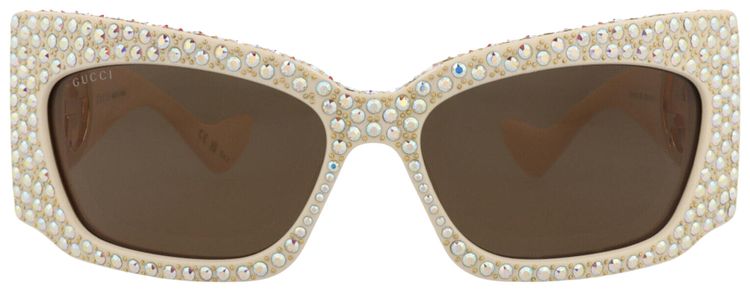 Gucci Shield Frame Recycled Acetate Sunglasses IvoryBrown