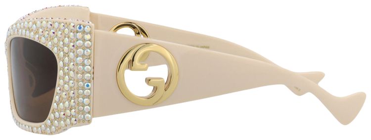 Gucci Shield Frame Recycled Acetate Sunglasses IvoryBrown