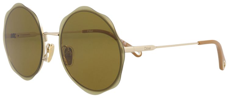 Chloe Round Frame Metal Sunglasses GoldGreen