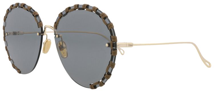 Chloe Round Frame Metal Sunglasses GoldGrey